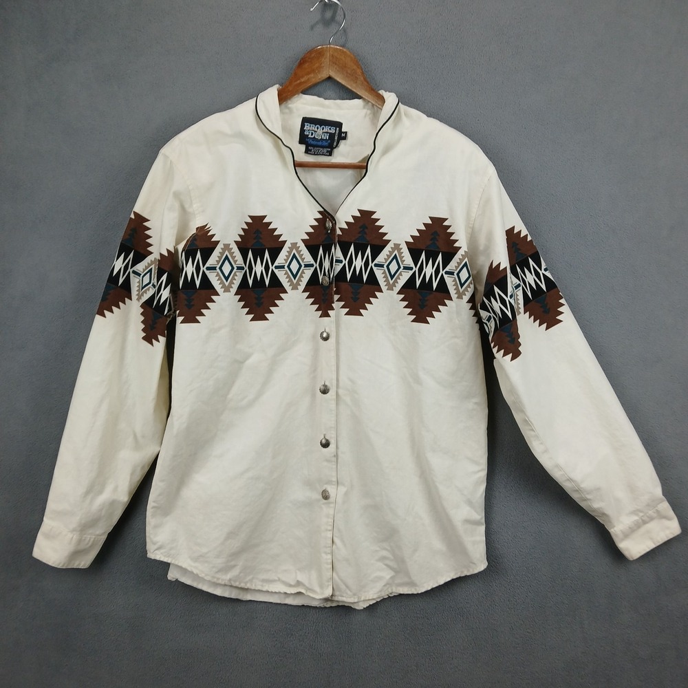 Brooks &‎ Dunn by Panhandle Slim Western Shirt Womens Medium White Aztec Cotton